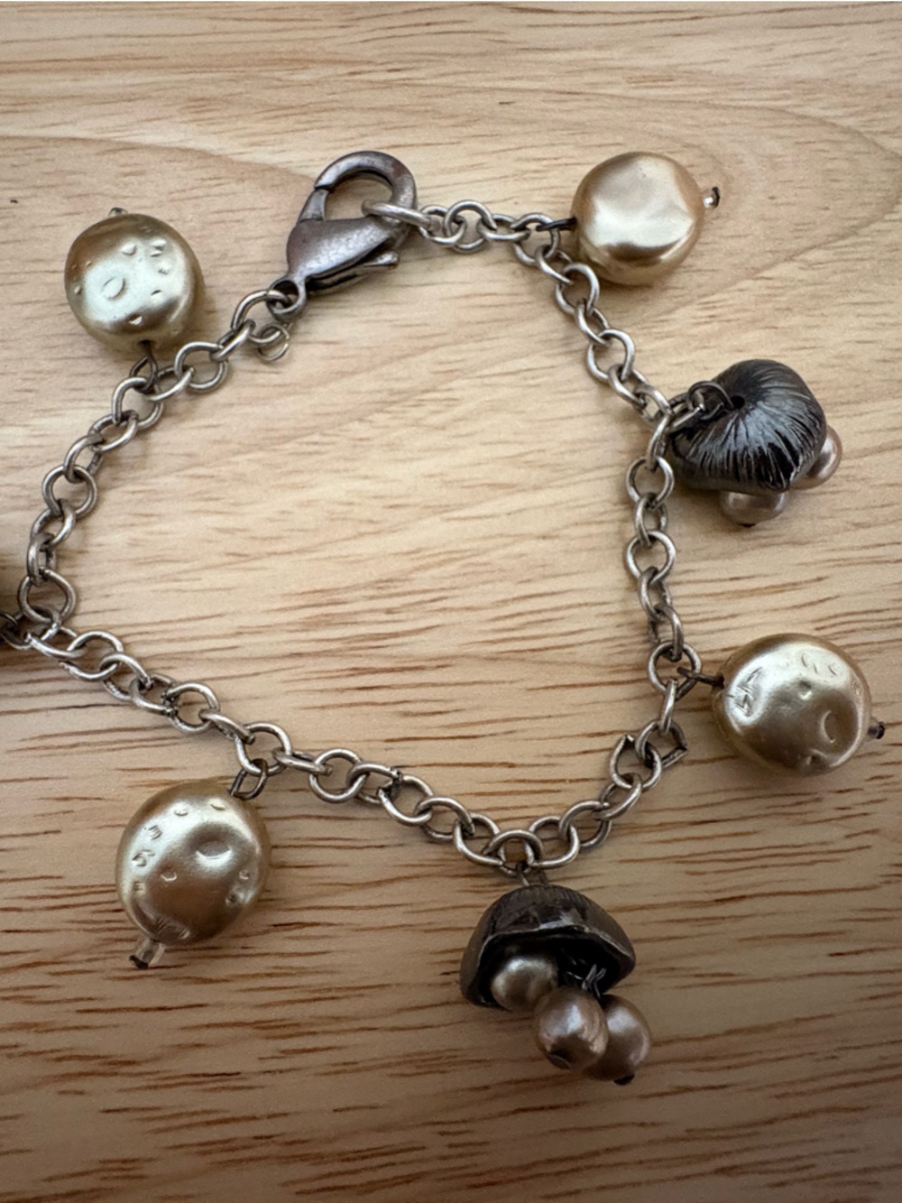 Vintage Gold-Tone Charm Bracelet with Metallic Beads